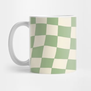 Green and Cream Distorted Warped Checkerboard Pattern I Mug